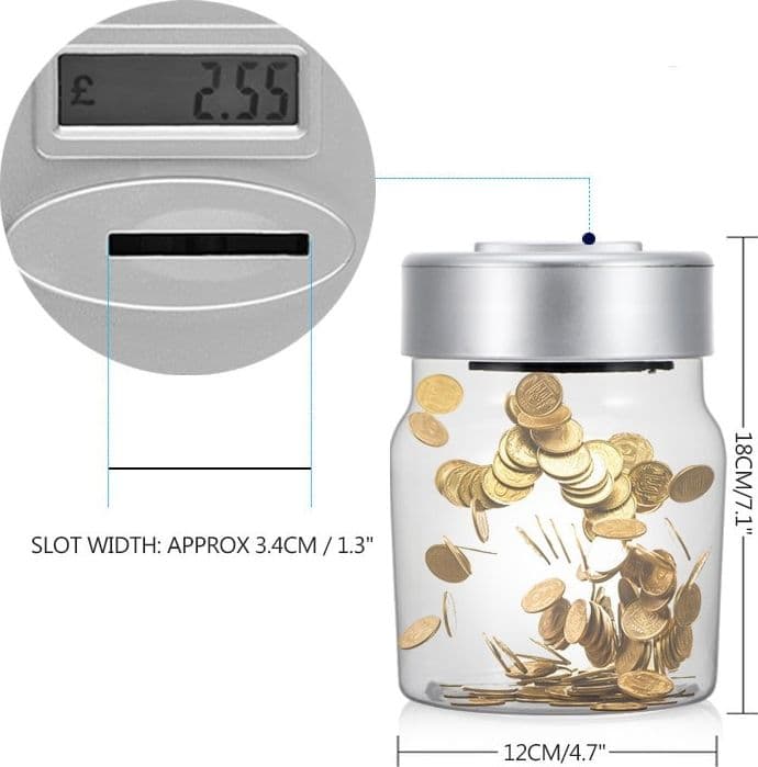 SALVADANAIO CON CONTAMONETE AUTOMATICO FORMA BARATTOLO DISPLAY LCD MONEY BOX LCD - 3