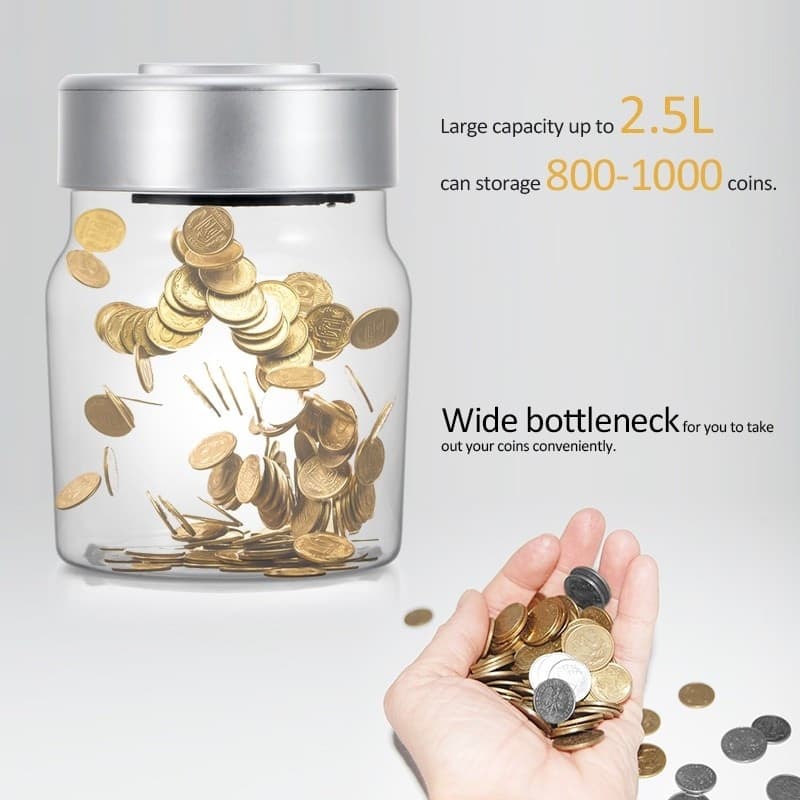SALVADANAIO CON CONTAMONETE AUTOMATICO FORMA BARATTOLO DISPLAY LCD MONEY BOX LCD - 4