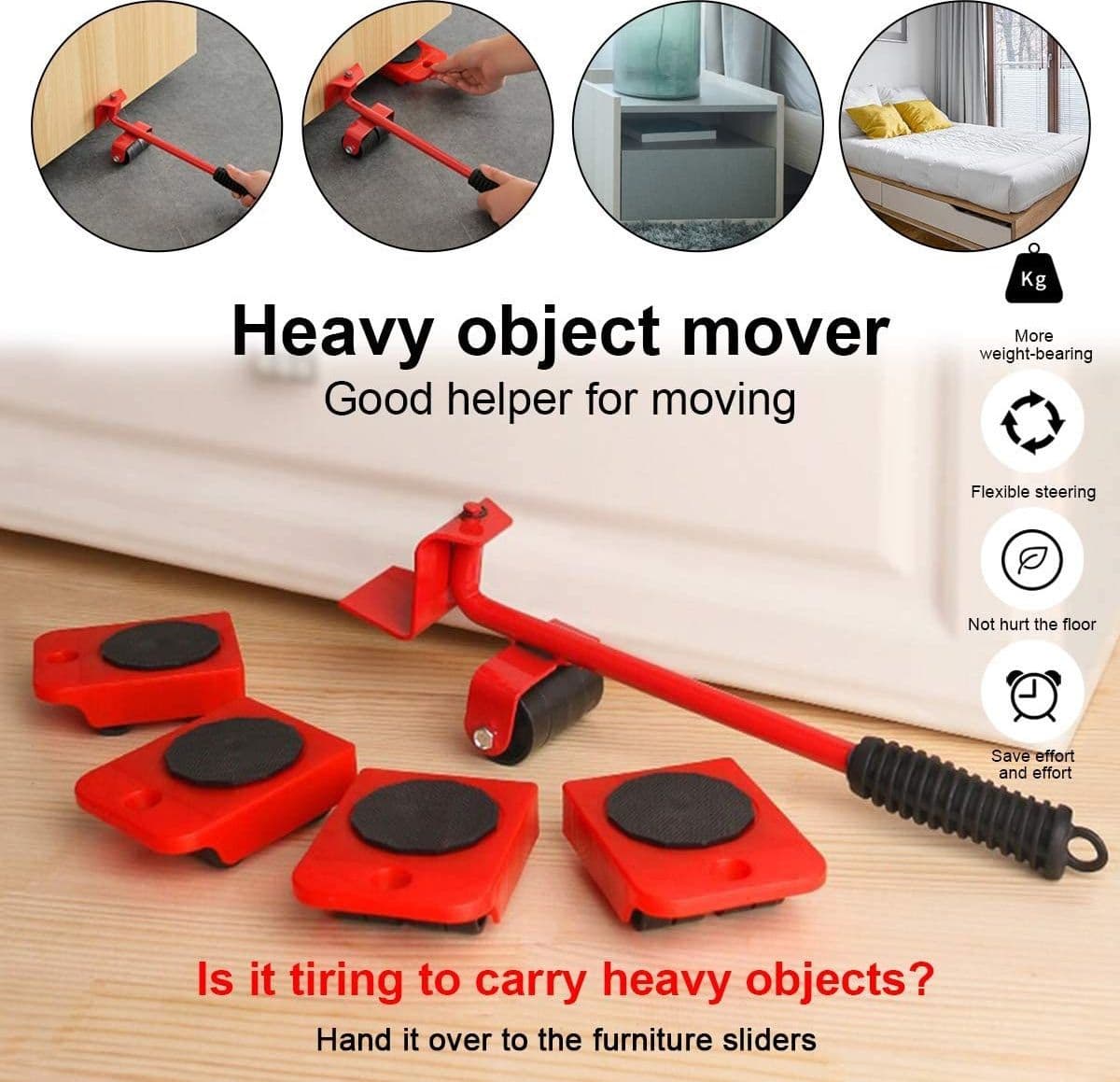 KIT SOLLEVATORE SOLLEVA MOBILI CON RUOTE PIASTRA 200KG SPOSTARE SOLLEVARE MOBILE - 4