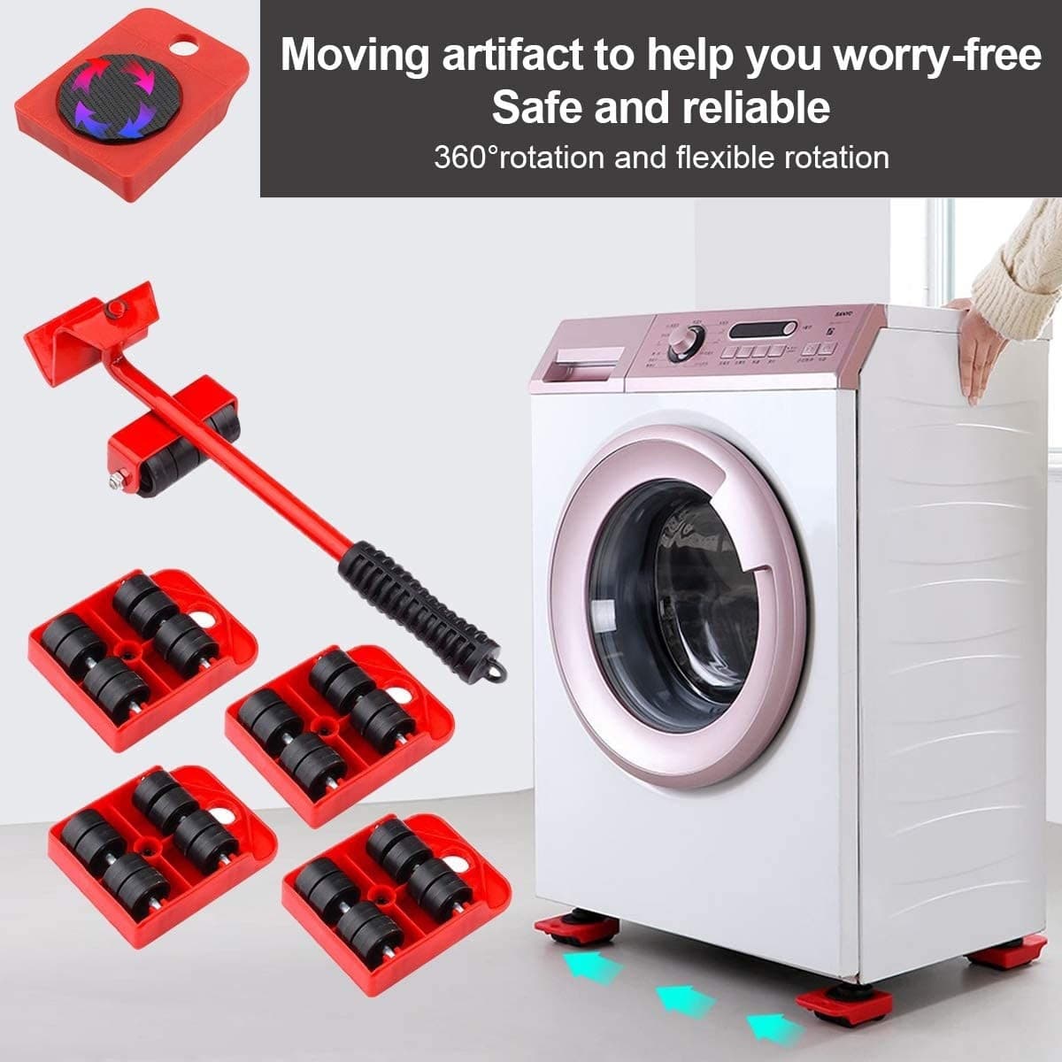 KIT SOLLEVATORE SOLLEVA MOBILI CON RUOTE PIASTRA 200KG SPOSTARE SOLLEVARE MOBILE - 5