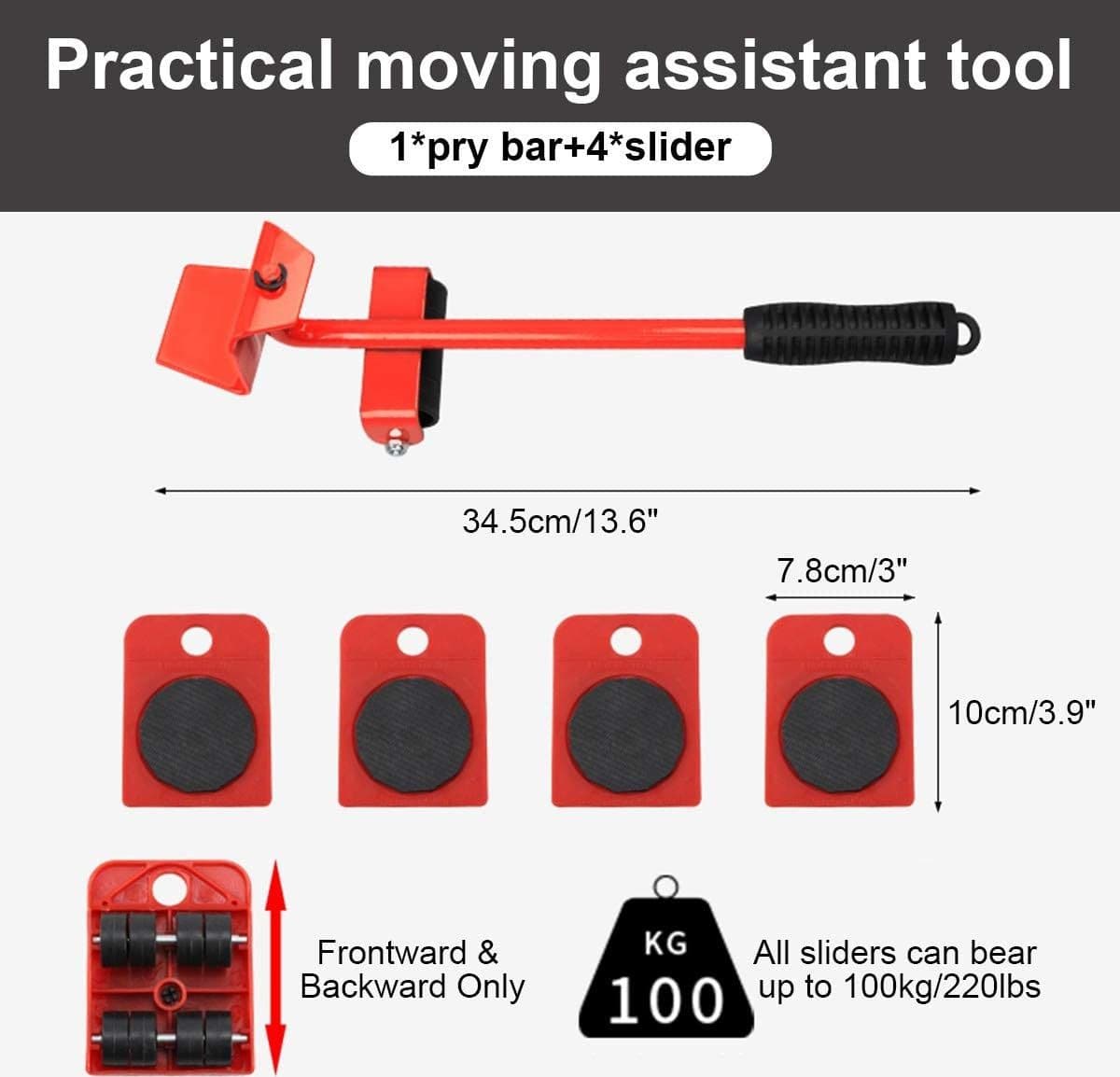 KIT SOLLEVATORE SOLLEVA MOBILI CON RUOTE PIASTRA 200KG SPOSTARE SOLLEVARE MOBILE - 7