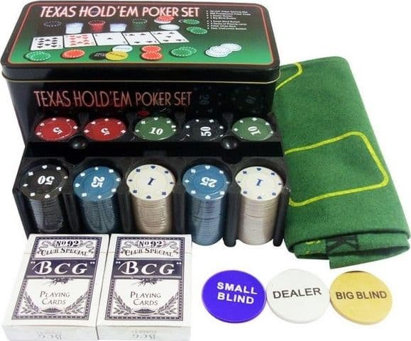 SET COFANETTO POKER TEXAS HOLDEM FICHES CHIPS PROFESSIONALE SCATOLA DI LATTA - 4