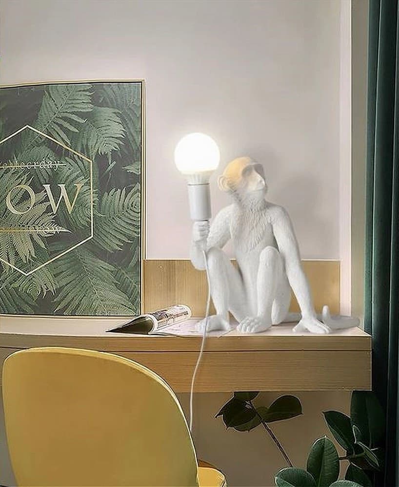 LAMPADA LUME DA SCRIVANIA E27 DECORATIVA A FORMA DI SCIMMIA BIANCA ABAT JOU D07 - 3