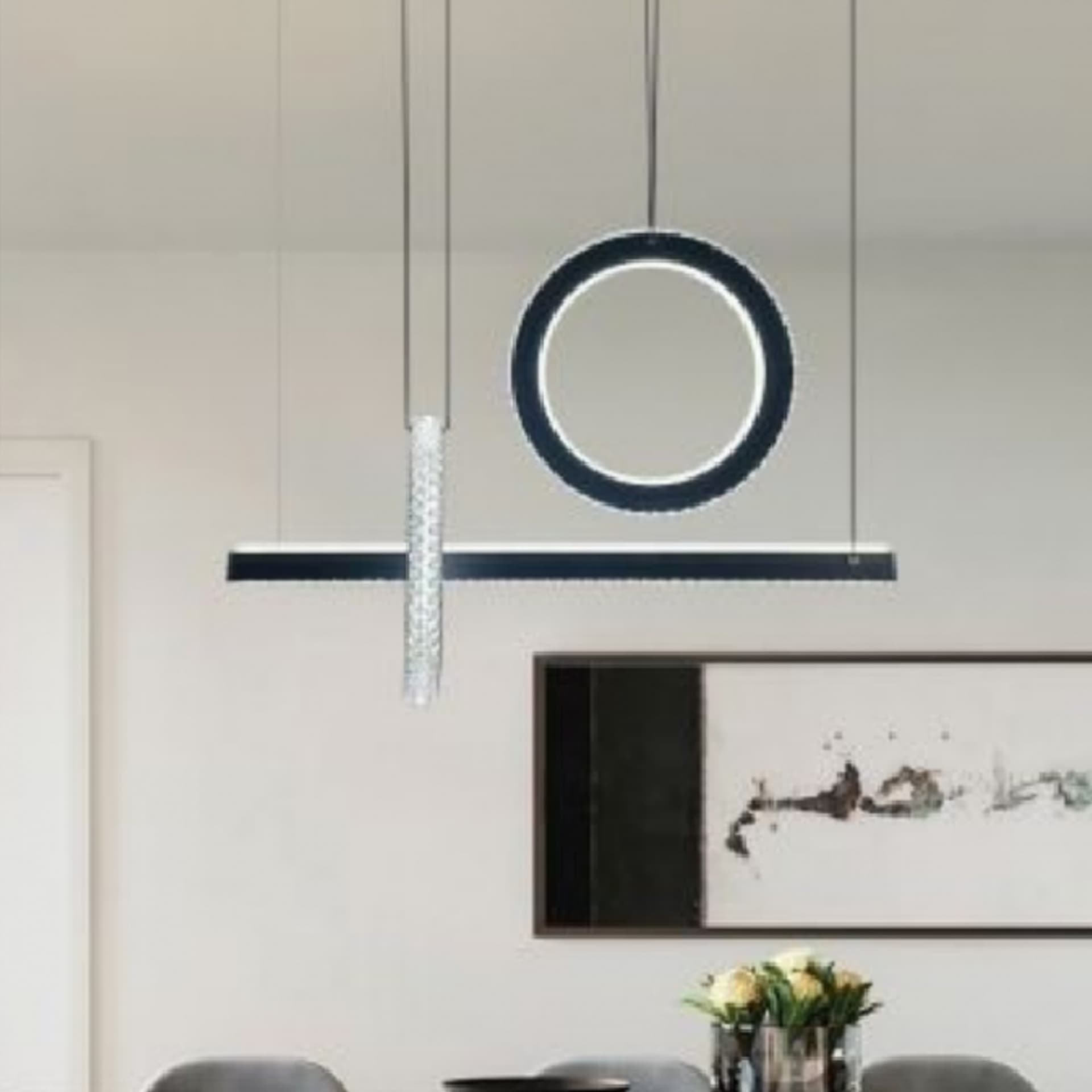 LAMPADARIO LED 80W A SOSPENSIONE LUCE 6500K 4000K EFFETTO CRISTALLO MODERNO LP-23 - 5