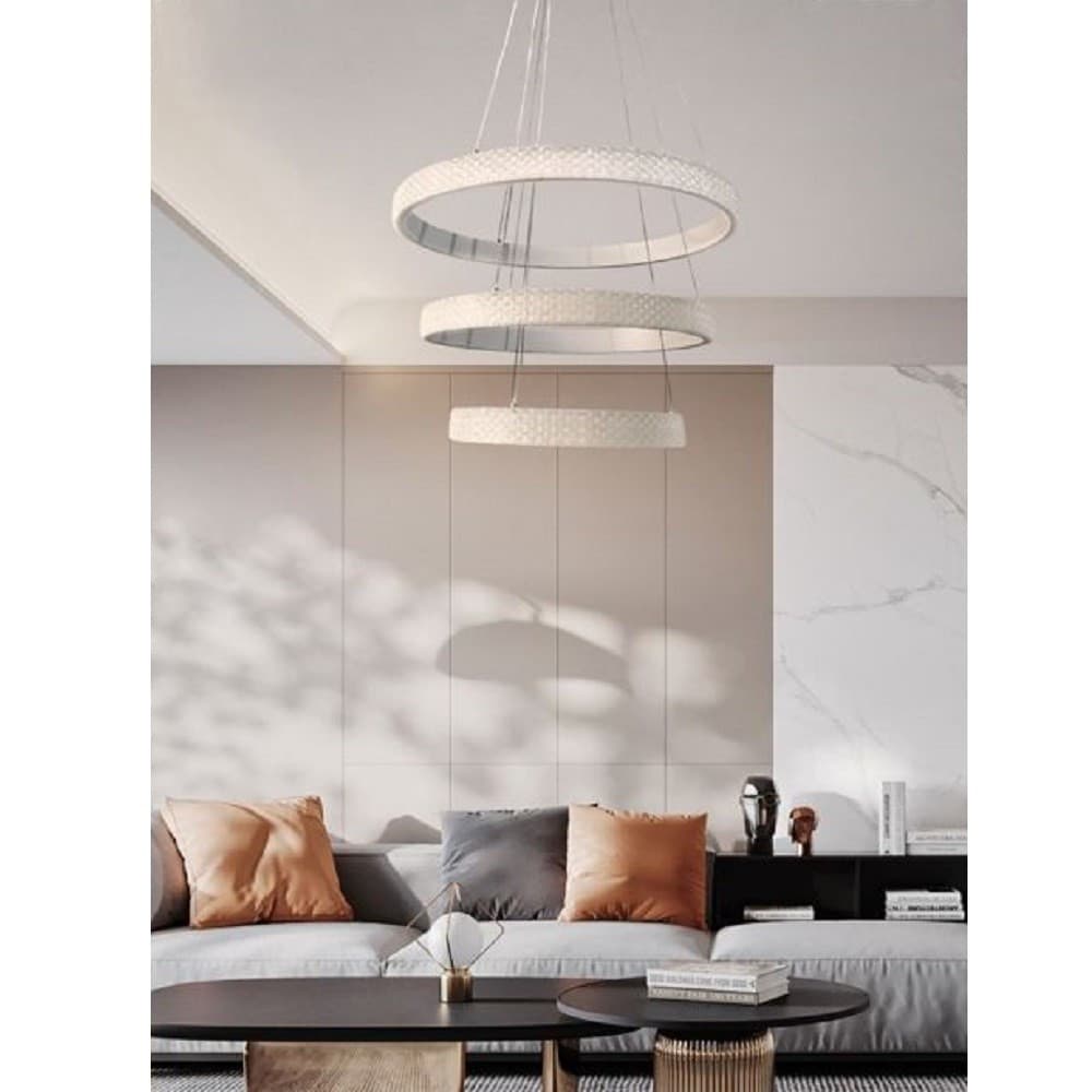 LAMPADARIO LED 62W DESIGN AD ANELLI EFFETTO CRISTALLO LUCE 4000K 6500K 3000K LP-26B - 6