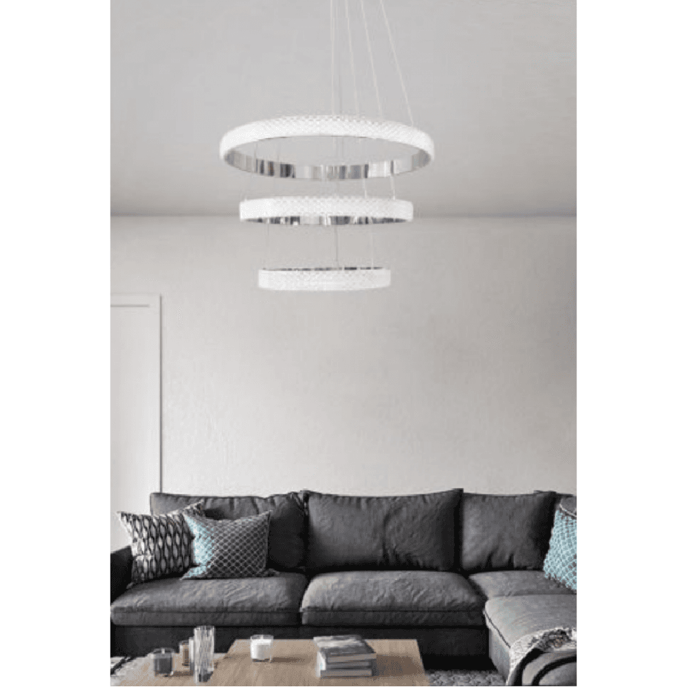 LAMPADARIO LED 62W DESIGN AD ANELLI EFFETTO CRISTALLO LUCE 4000K 6500K 3000K LP-26B - 5