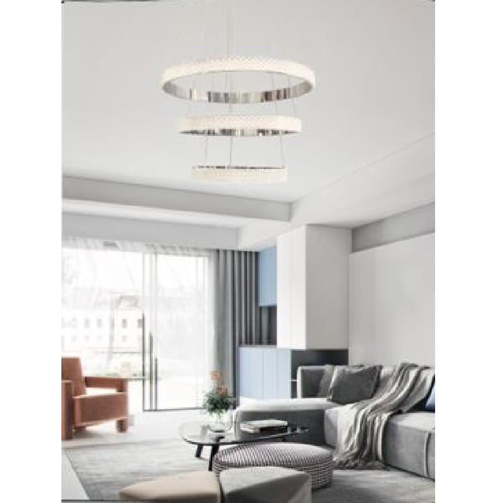 LAMPADARIO LED 62W DESIGN AD ANELLI EFFETTO CRISTALLO LUCE 4000K 6500K 3000K LP-26B - 4