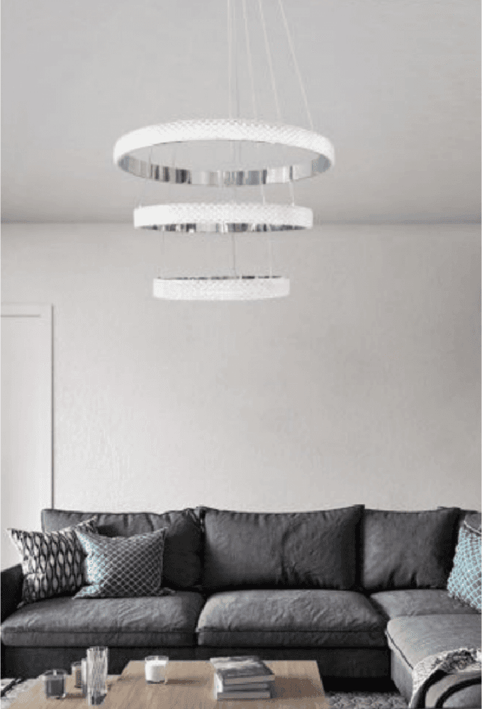 LAMPADARIO LED 62W DESIGN AD ANELLI EFFETTO CRISTALLO LUCE 4000K 6500K 3000K LP-26B - 2