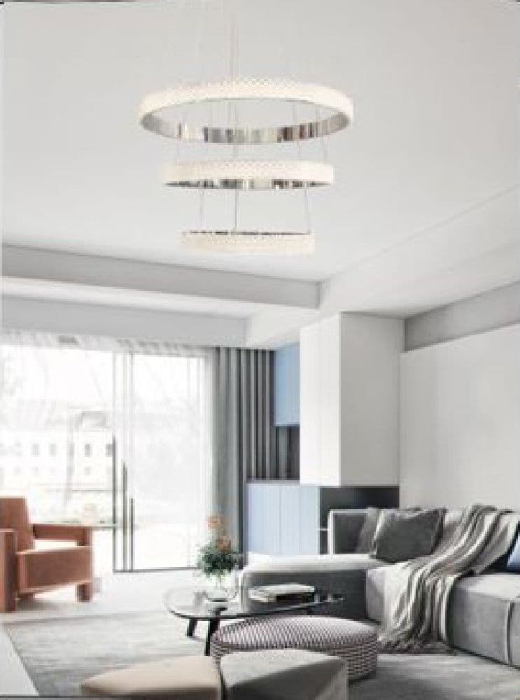 LAMPADARIO LED 62W DESIGN AD ANELLI EFFETTO CRISTALLO LUCE 4000K 6500K 3000K LP-26B - 3