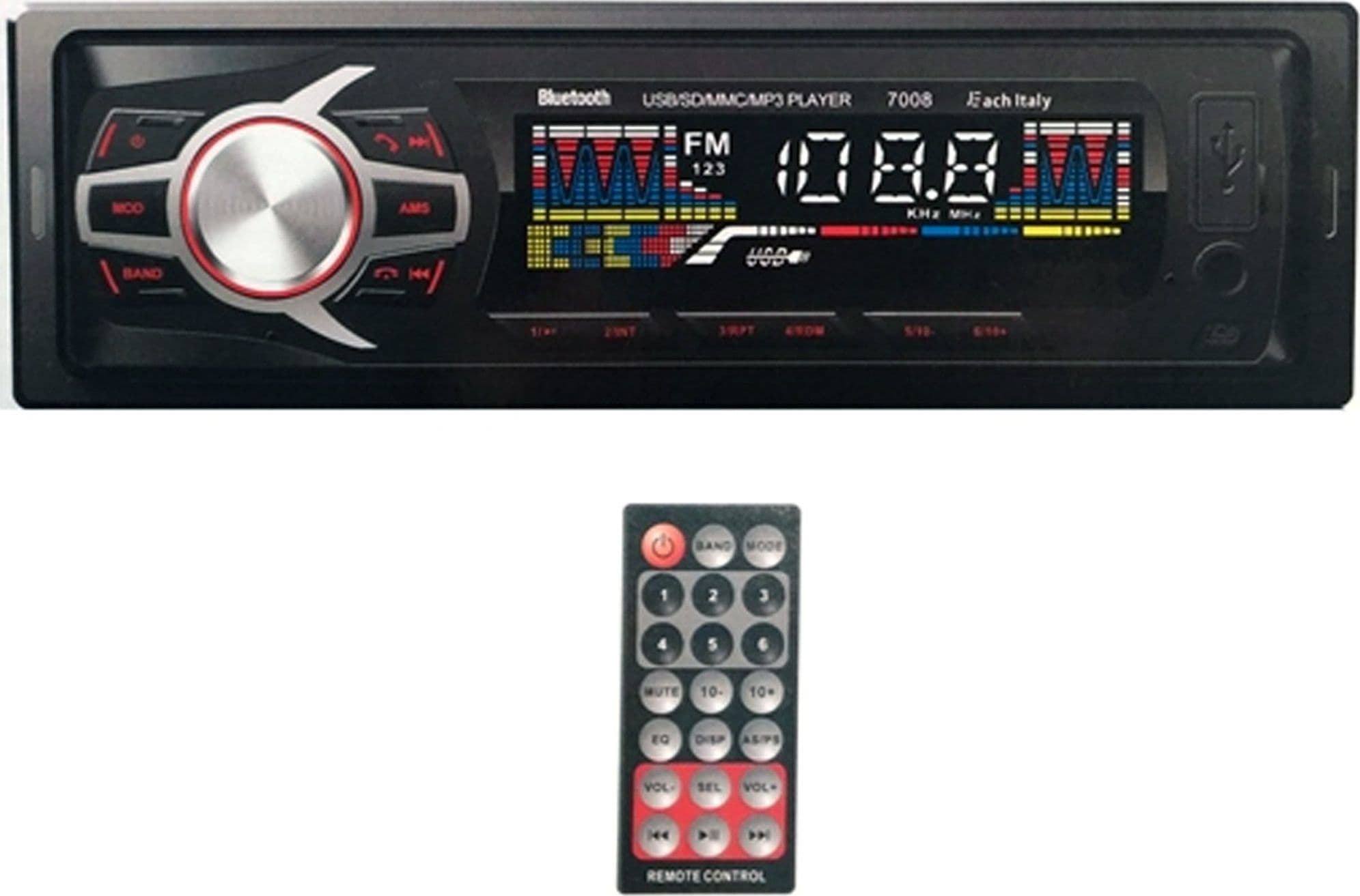 AUTORADIO STEREO BLUETOOTH FRONTALINO ESTRAIBILE FM MP3 USB SD LCD 60Wx4 EC-7008