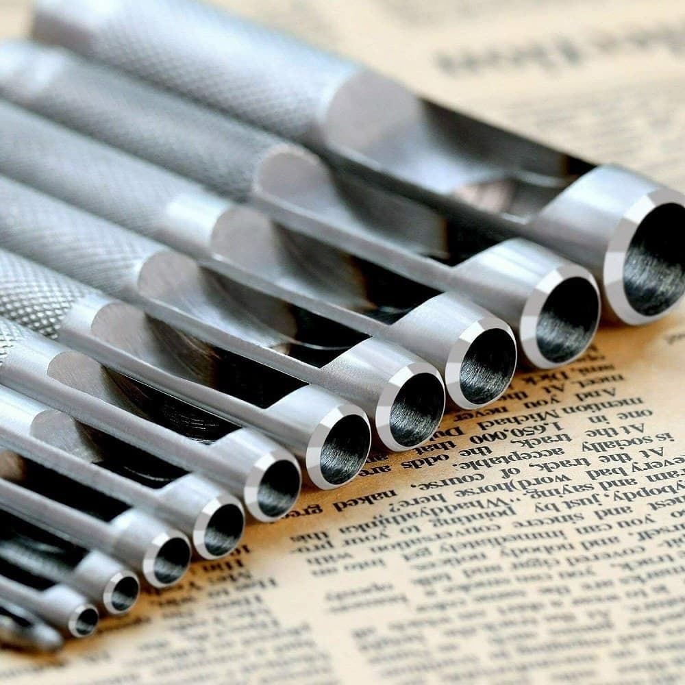 SET 12 FUSTELLE PUNZONI IN ACCIAIO PER CUOIO LAMIERE STOFFA PELLE LEGNO 3-19 MM - 4