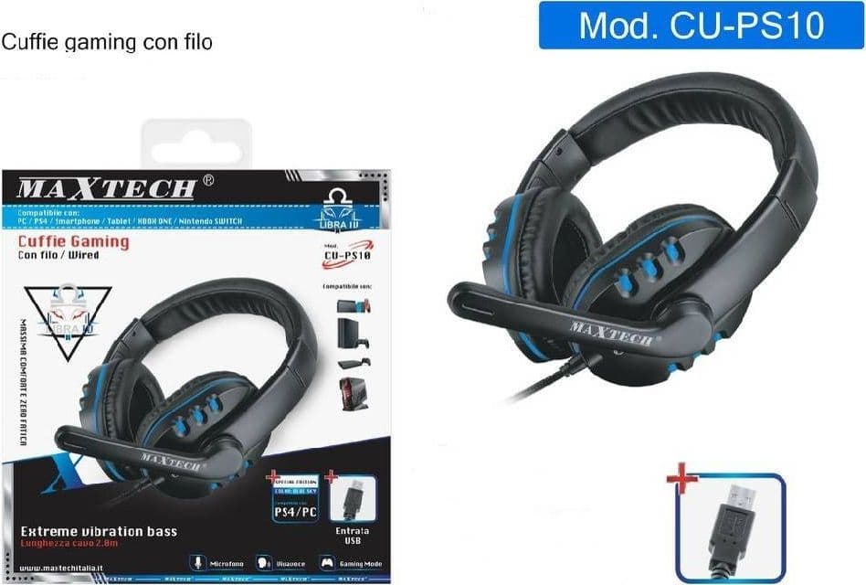 CUFFIA GAMING CON FILO MICROFONO VIVAVOCE ENTRATA USB COMPATIBILE PS4/PC CU-PS10 - 2