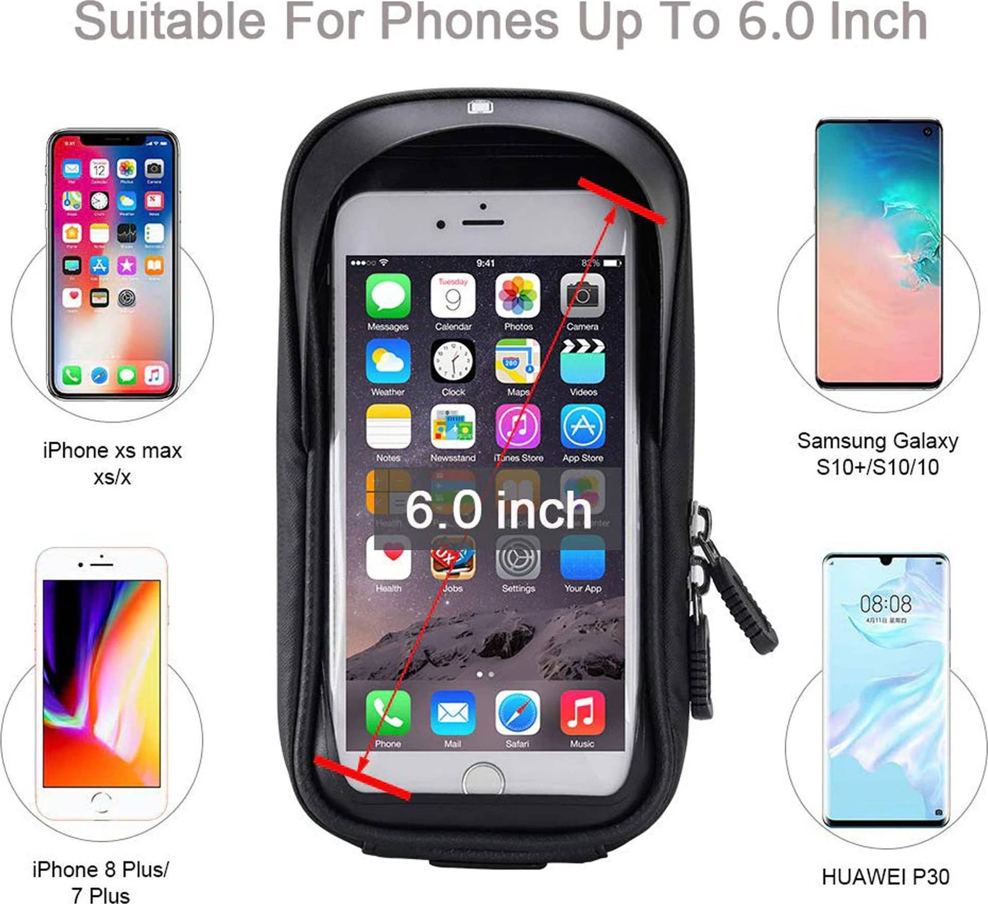 PORTA CELLULARE SMARTPHONE PER BICICLETTA SUPPORTO BORSA ASTUCCIO IMPERMEABILE - 8