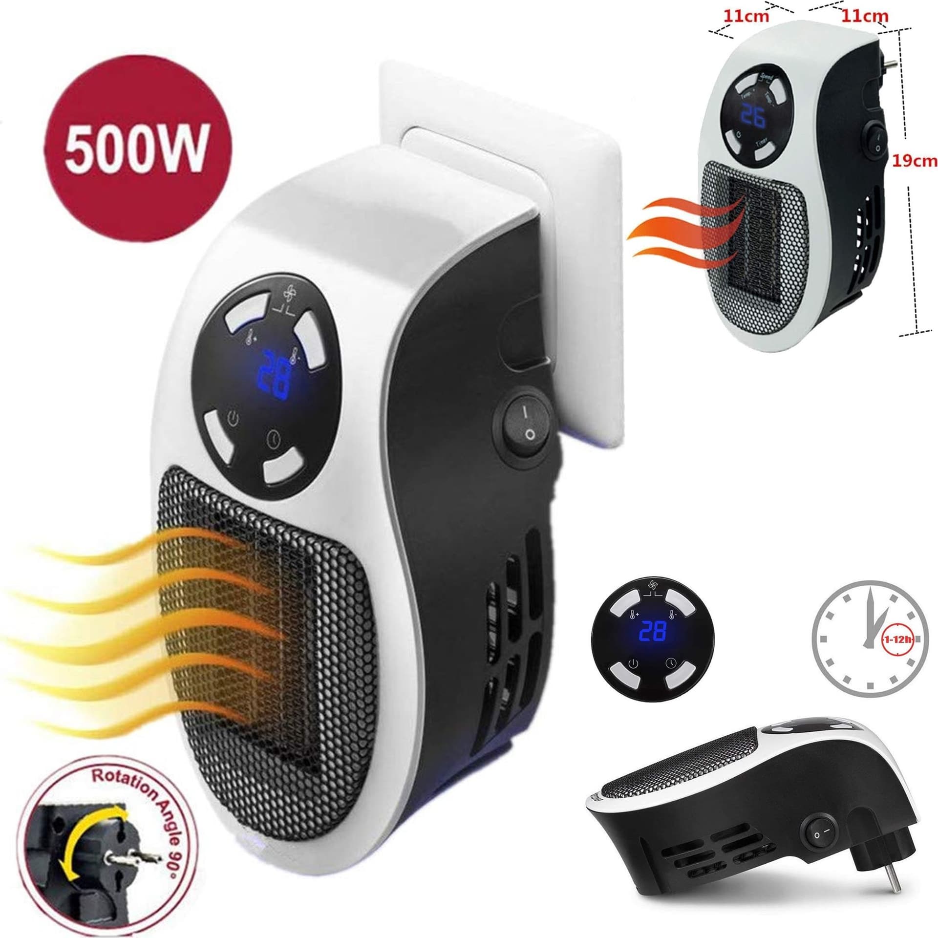 MINI STUFA ELETTRICA A MURO PARETE DISPLAY DIGITALE HANDY TERMO RISCALDA 500 W - 8