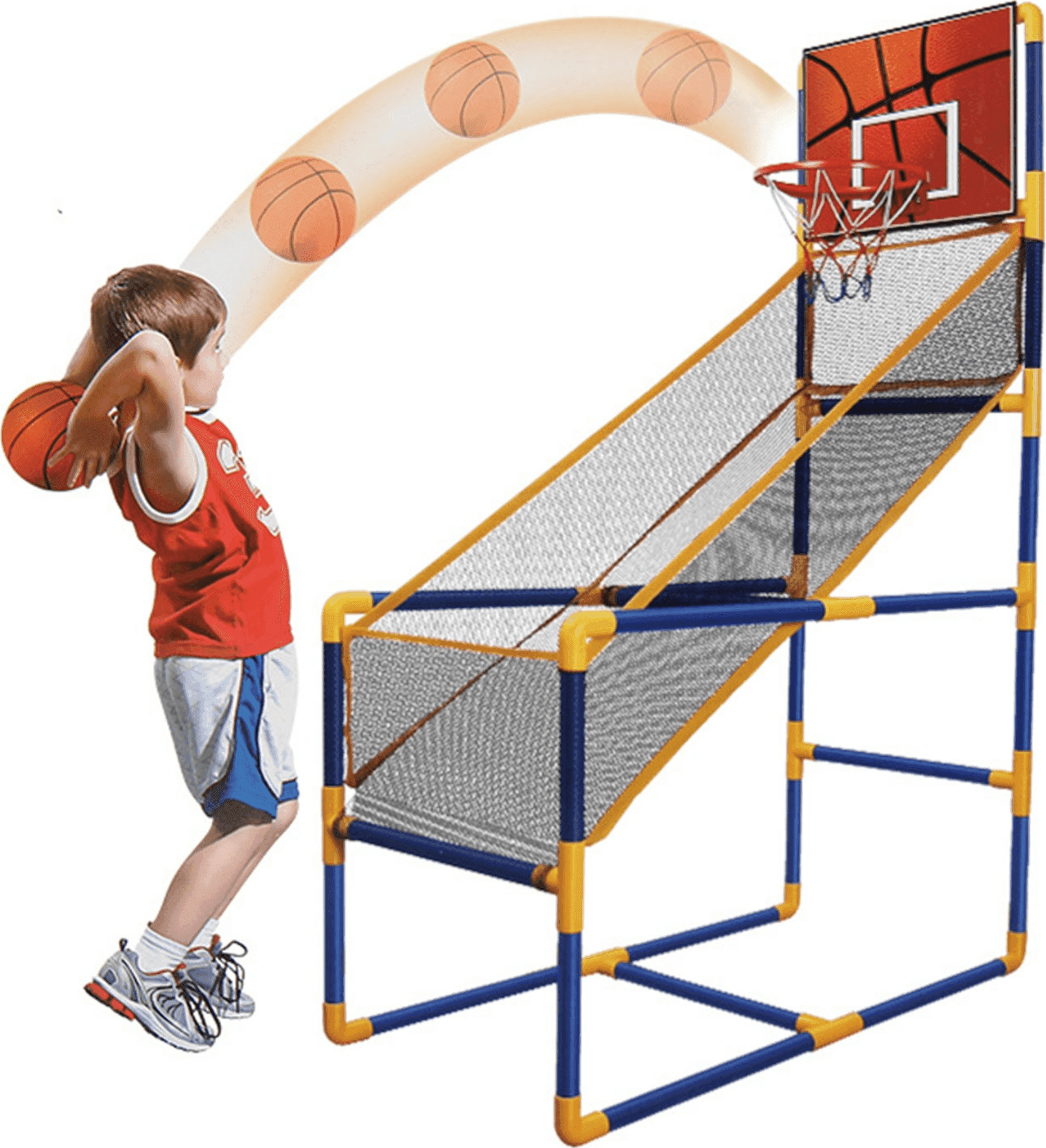 CANESTRO BASKET ARCADE PALLA CANESTRO SALA GIOCHI PALLONE GONFIATORE 140X89X46CM