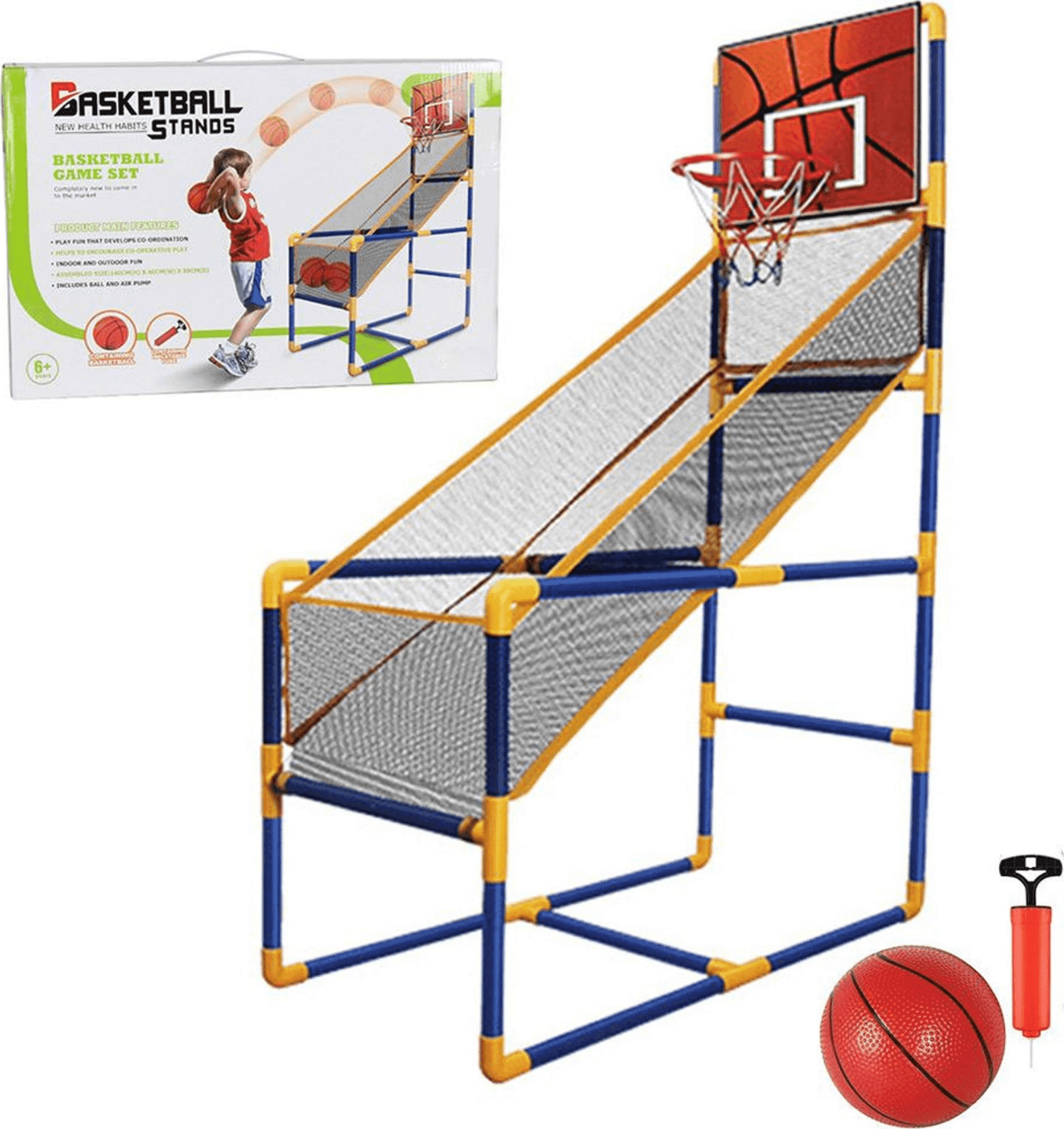 CANESTRO BASKET ARCADE PALLA CANESTRO SALA GIOCHI PALLONE GONFIATORE 140X89X46CM - 2