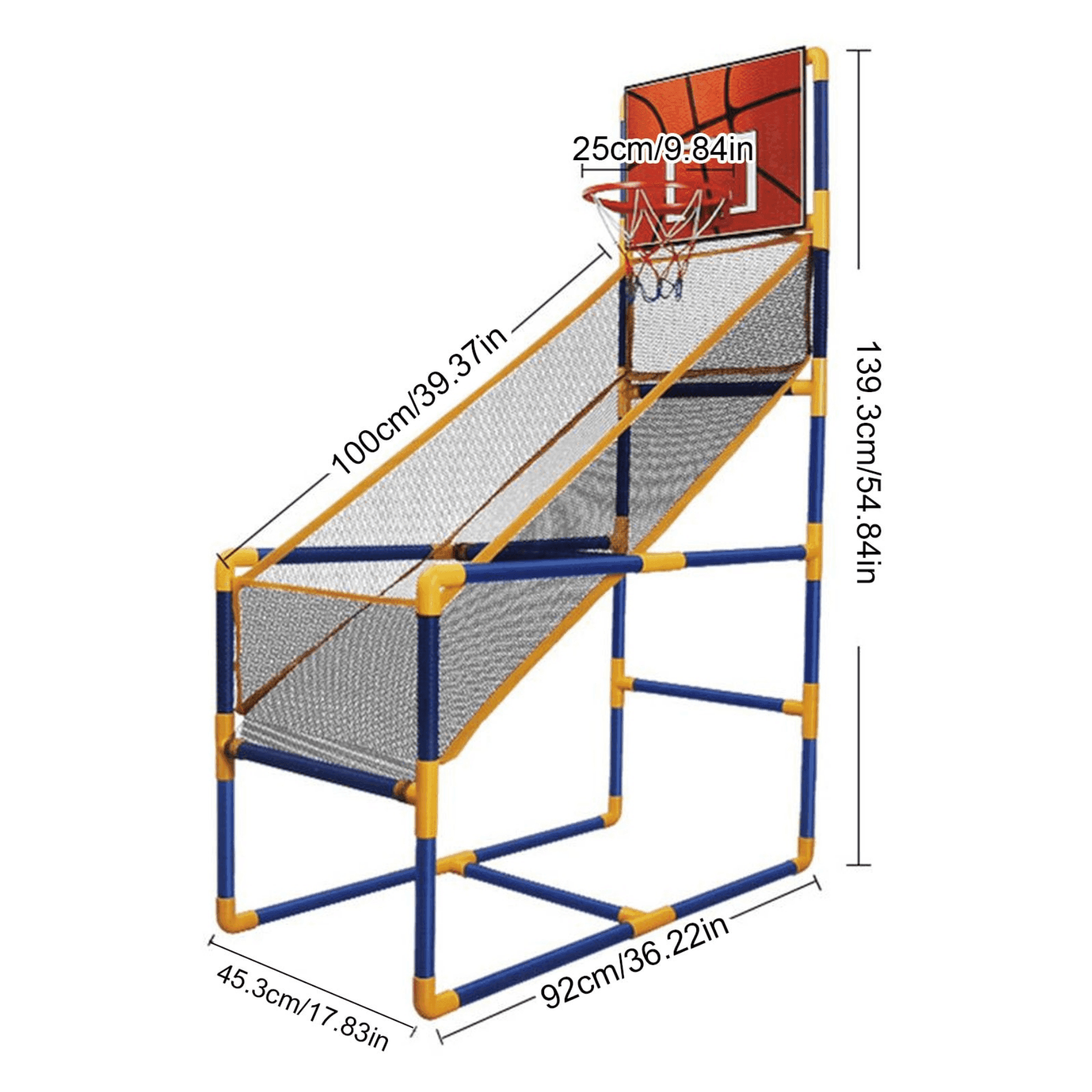 CANESTRO BASKET ARCADE PALLA CANESTRO SALA GIOCHI PALLONE GONFIATORE 140X89X46CM - 3