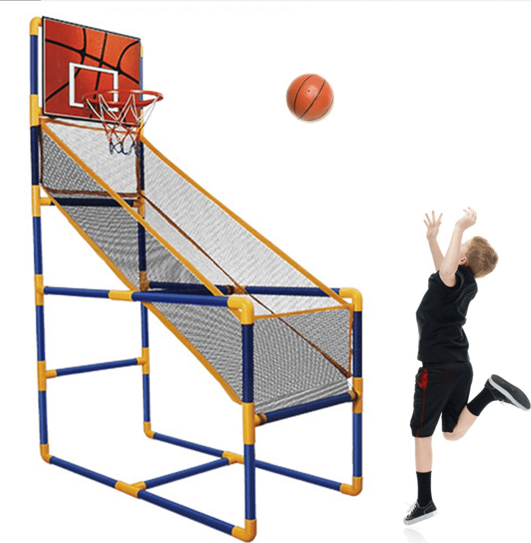 CANESTRO BASKET ARCADE PALLA CANESTRO SALA GIOCHI PALLONE GONFIATORE 140X89X46CM - 4