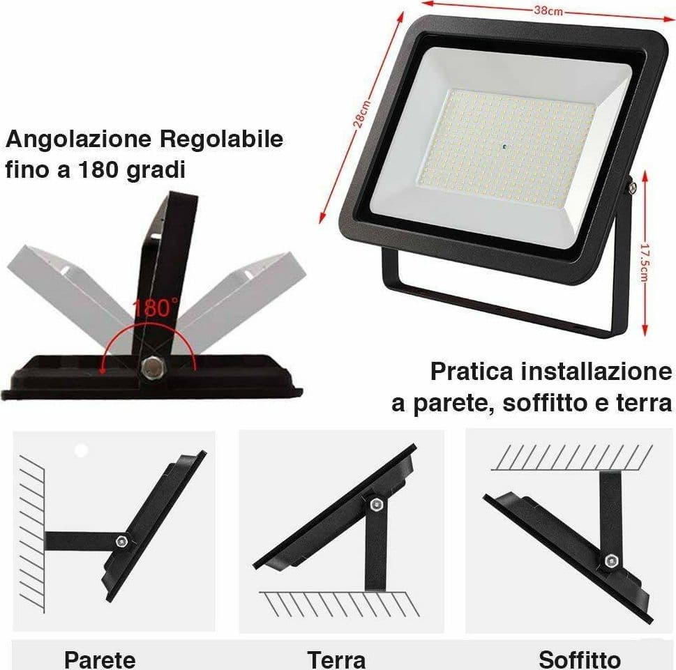 FARO LED 200W LUCE ALTA LUMINOSITA FARETTO PROIETTORE ESTERNO SLIM BIANCO FREDDO - 4