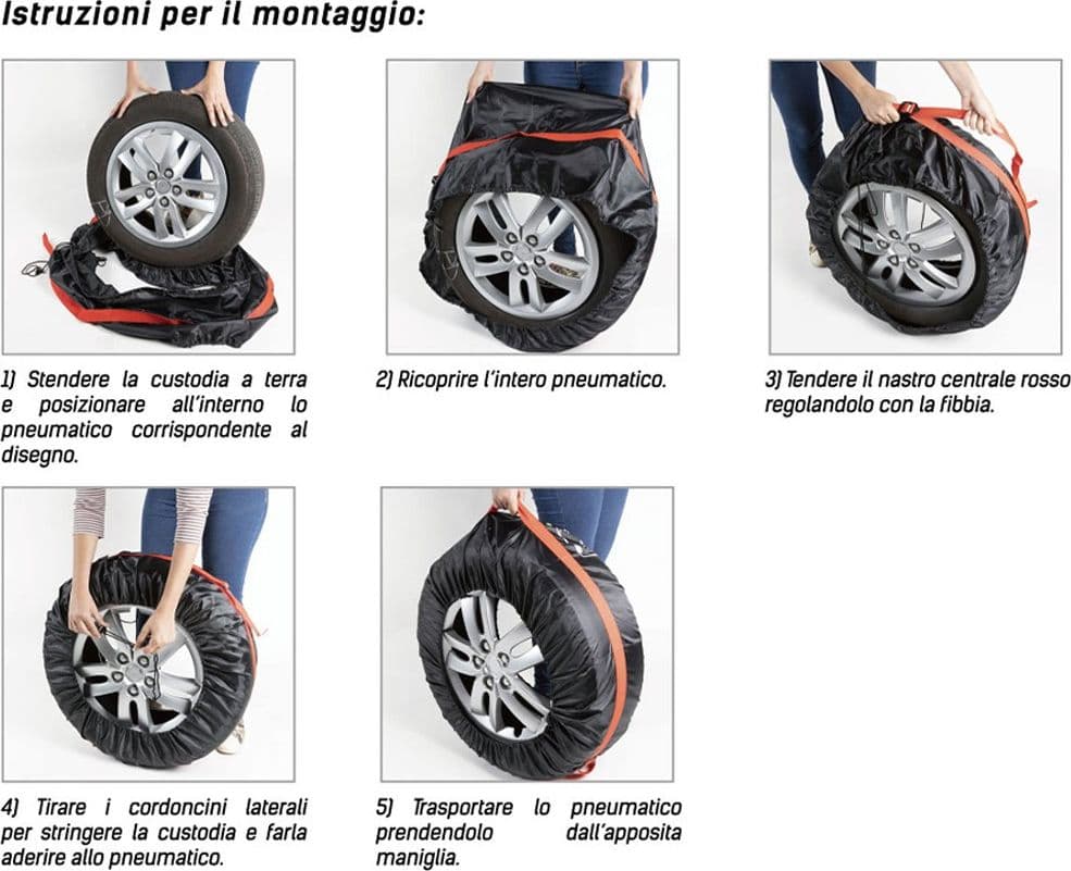 SET 4PZ BORSA CUSTODIA PROTEZIONE PNEUMATICI AUTO COVER STORAGE GOMME RUOTE 65CM - 4