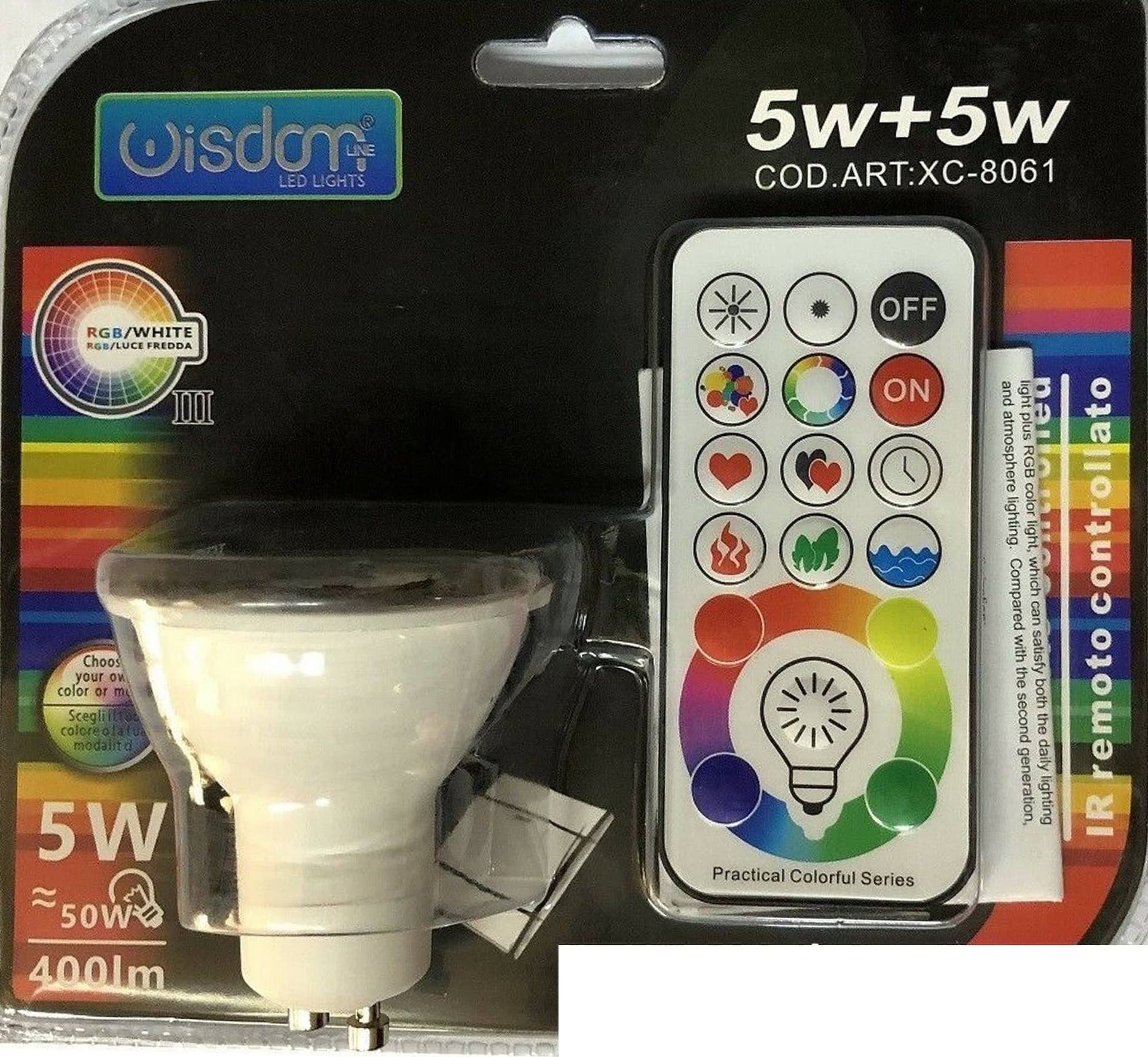 FARETTO RGB+WHITE 5W GU10 LAMPADINA LED CAMBIACOLORE TELECOMANDO CROMOTERAPIA - 4
