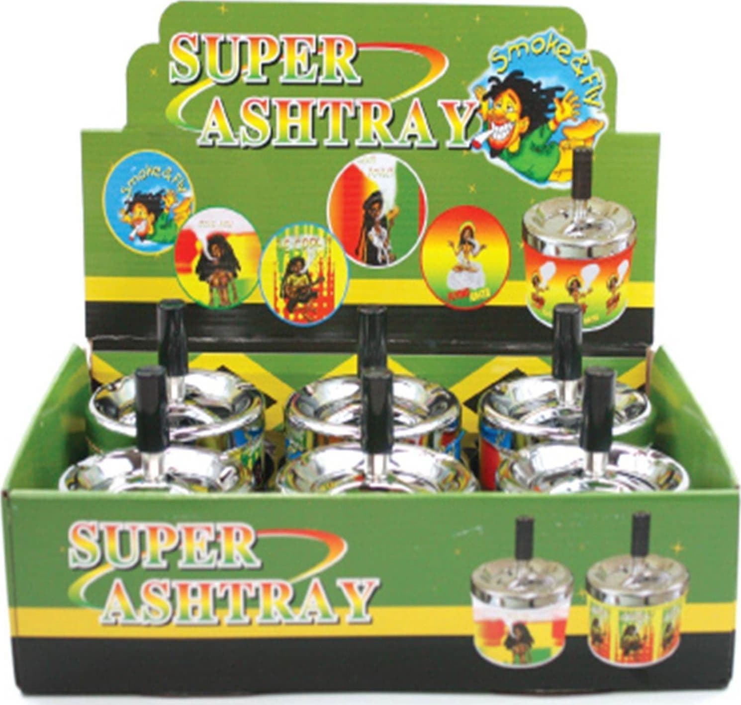SET 6 POSACENERE PORTA CENERE SIGARETTE A MOLLA RASTA GIAMAICA FANTASIA