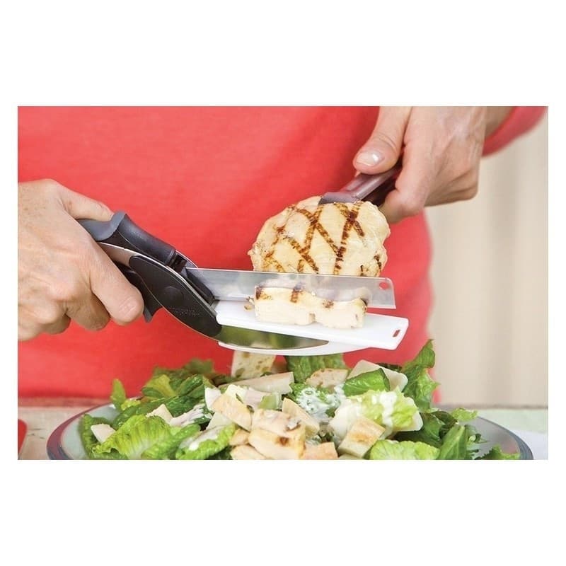 FORBICI COLTELLO E TAGLIERE DA CUCINA CLEVER CUTTER 2 IN 1 AFFETTA VERDURE CARNE - 2
