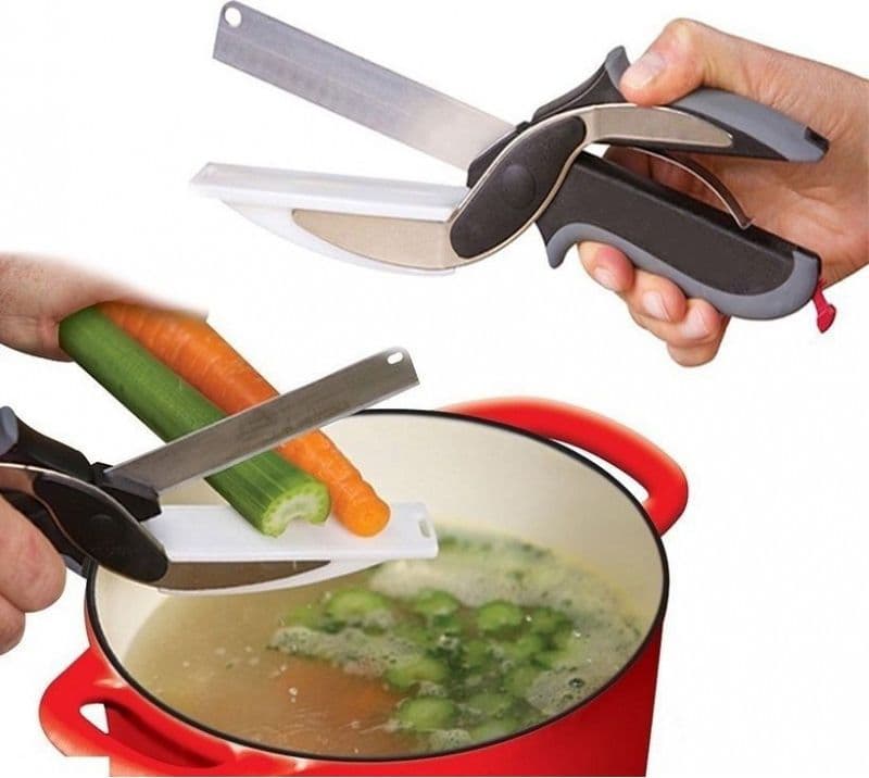 FORBICI COLTELLO E TAGLIERE DA CUCINA CLEVER CUTTER 2 IN 1 AFFETTA VERDURE CARNE - 3