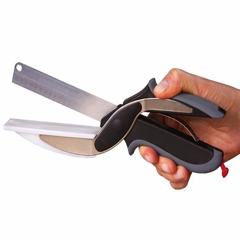 FORBICI COLTELLO E TAGLIERE DA CUCINA CLEVER CUTTER 2 IN 1 AFFETTA VERDURE CARNE - 4