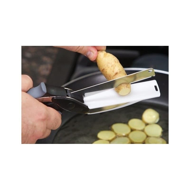 FORBICI COLTELLO E TAGLIERE DA CUCINA CLEVER CUTTER 2 IN 1 AFFETTA VERDURE CARNE - 6