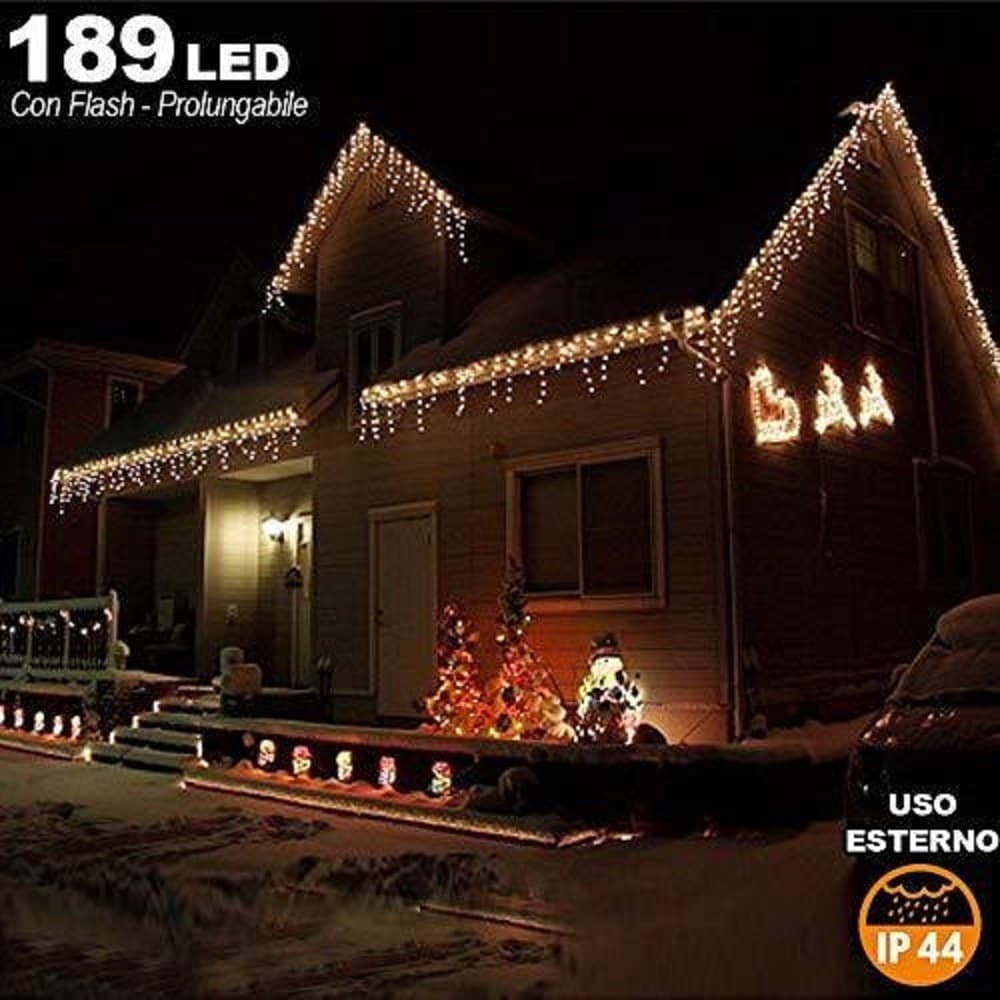 TENDA CASCATA LUMINOSA BIANCO CALDO 510X90CM ESTERNO PROLUNGABILE A 15MT 189LED - 2