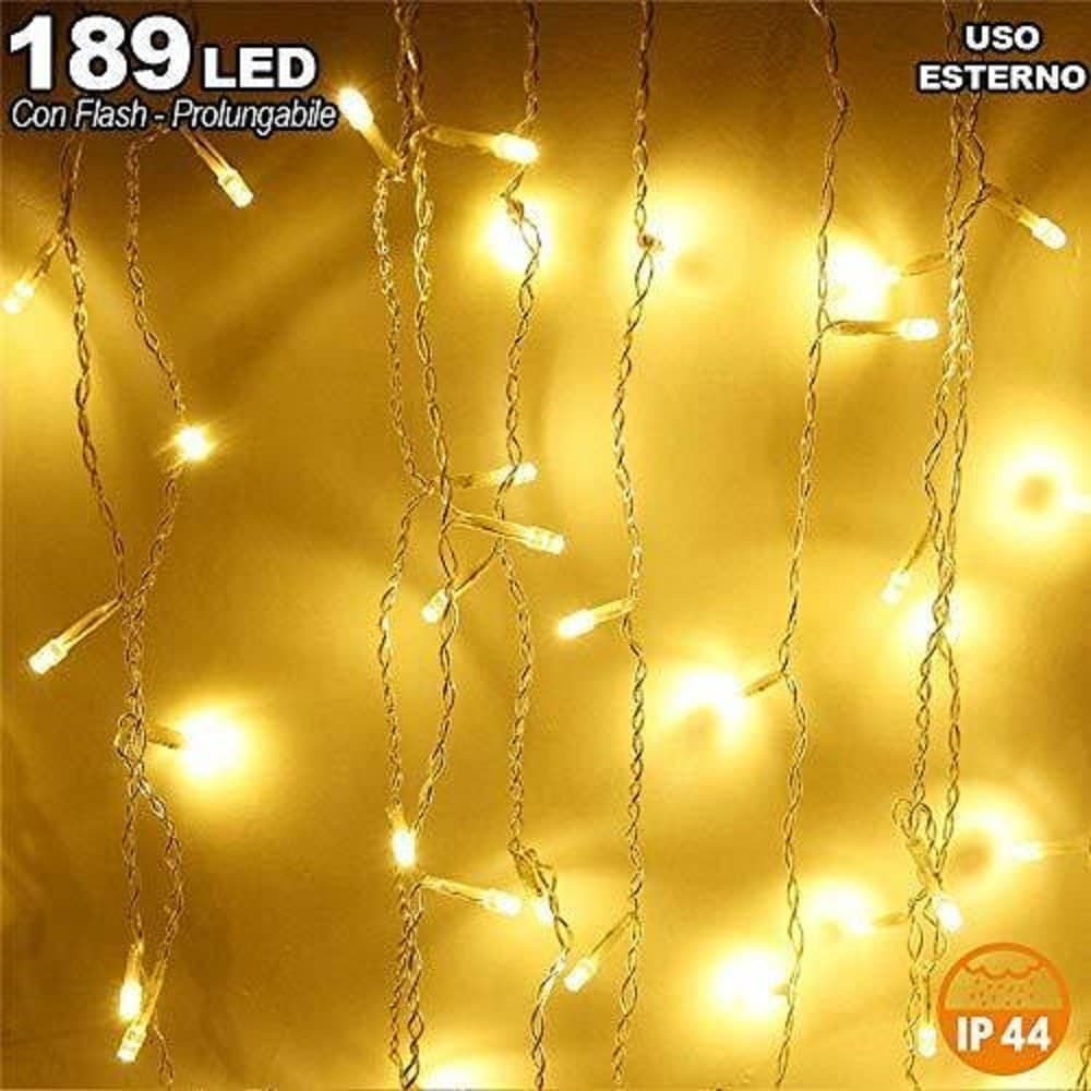 TENDA CASCATA LUMINOSA BIANCO CALDO 510X90CM ESTERNO PROLUNGABILE A 15MT 189LED - 5