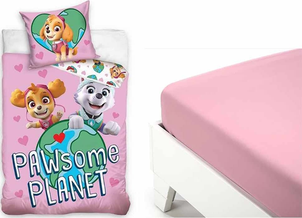 COMPLETO COPRIPIUMINO PAW PATROL COTONE LETTO SINGOLO 1 PIAZZA ROSA