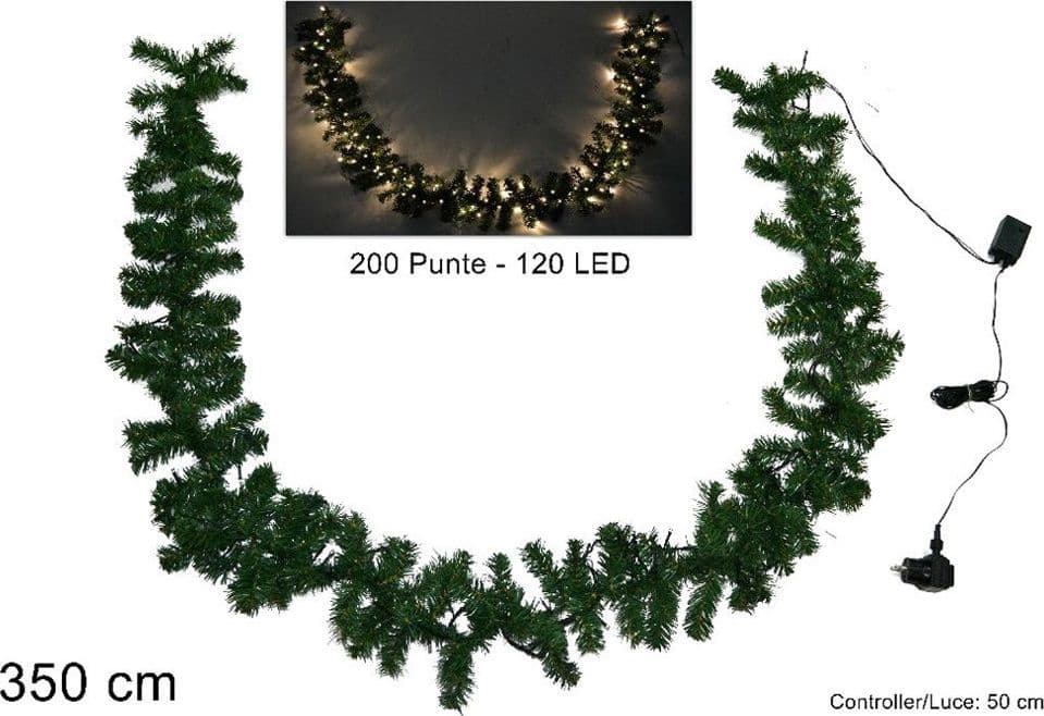 GHIRLANDA NATALIZIA 250CM 200 PUNTE 100 LUCI LED BIANCO CALDO DECORAZIONI NATALE - 4