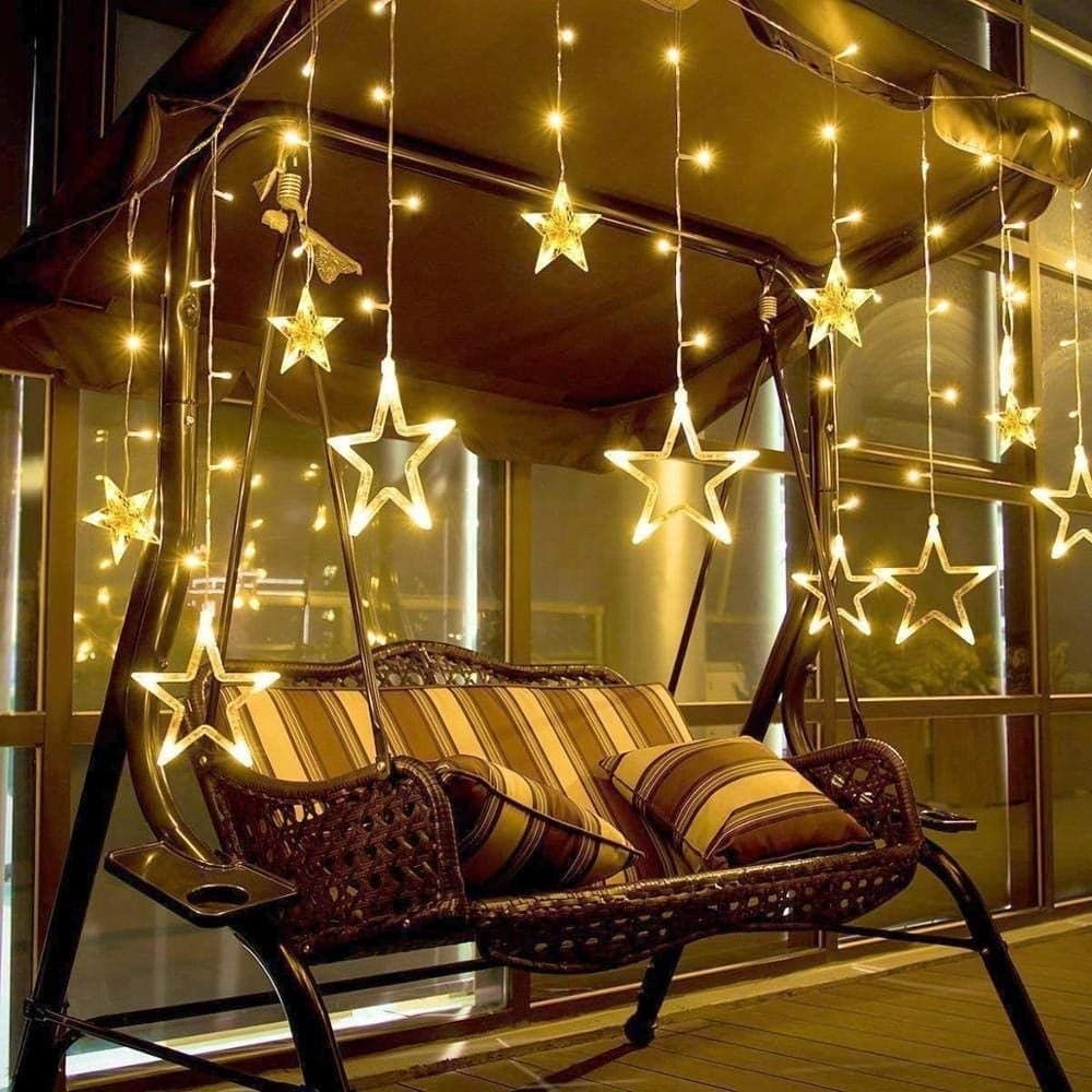 TENDA LUMINOSA NATALIZIA 140LED CON STELLE BIANCO CALDO 2MT ESTERNO PROLUNGABILE - 4