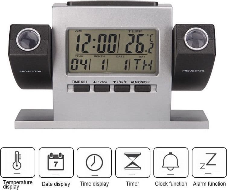 SVEGLIA OROLOGIO A PROIEZIONE ORA TEMPERATURA SCHERMO LCD DATA GRADI PROIETTORE - 2