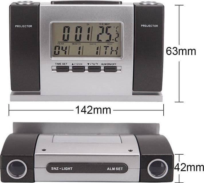 SVEGLIA OROLOGIO A PROIEZIONE ORA TEMPERATURA SCHERMO LCD DATA GRADI PROIETTORE - 5