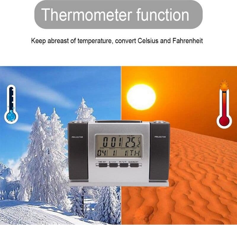 SVEGLIA OROLOGIO A PROIEZIONE ORA TEMPERATURA SCHERMO LCD DATA GRADI PROIETTORE - 8