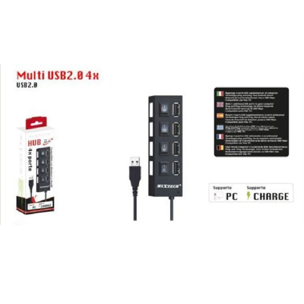 CARICATORE MULTIPRESA HUB 4 PORTE USB 2.0 SINGOLA WINDOWS MACOS MAXTECH HUB-04 - 2