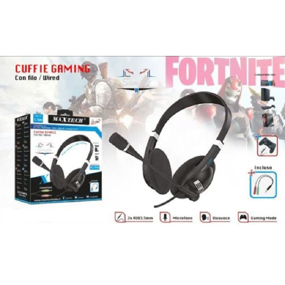 CUFFIE PER PC/PS4 STEREO AUDIO MICROFONO GIOCHI MUSICA CON FILO MAXTECH CU-F001 - 2