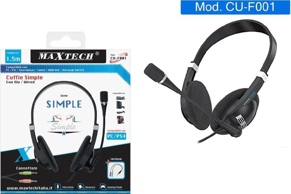 CUFFIE PER PC/PS4 STEREO AUDIO MICROFONO GIOCHI MUSICA CON FILO MAXTECH CU-F001
