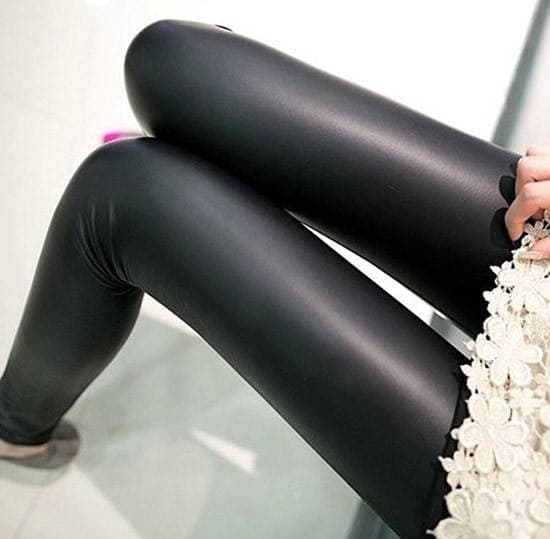 LEGGINGS PANTALONE DA DONNA NERO EFFETTO PELLE TAGLIA COMODO E PRATICO TG XL/XXL - 3