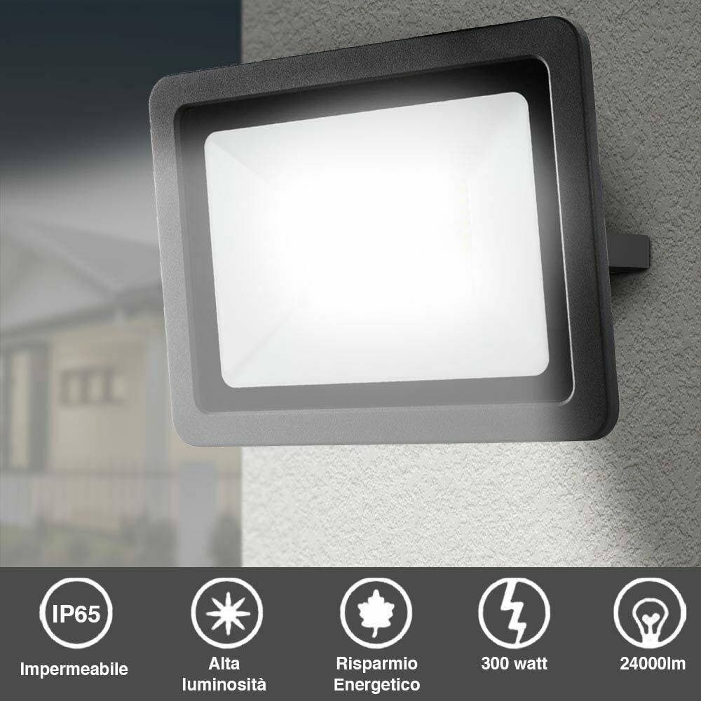 FARO LED 300W LUCE ALTA LUMINOSITA FARETTO ESTERNO SLIM BIANCO FREDDO 6000K - 3
