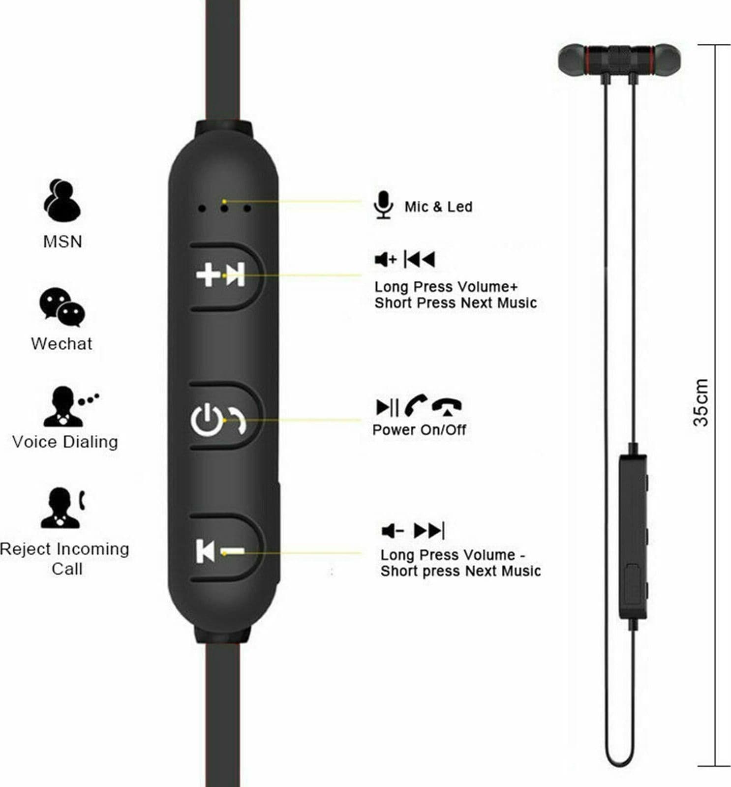 AURICOLARI BLUETOOTH MAGNETICI CUFFIE SPORTIVE WIRELESS STEREO XT-6 FITNESS - 7
