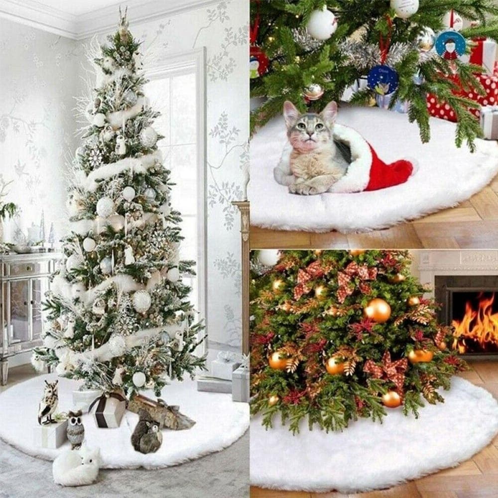 TAPPETO GONNA COPERTURA BASE ALBERO DI NATALE 120 CM PELUCHE BIANCO EFFETTO NEVE - 3