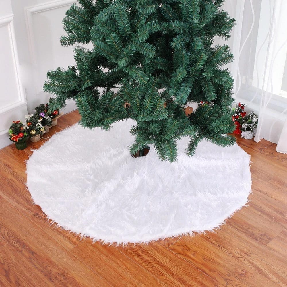 TAPPETO GONNA COPERTURA BASE ALBERO DI NATALE 120 CM PELUCHE BIANCO EFFETTO NEVE - 4