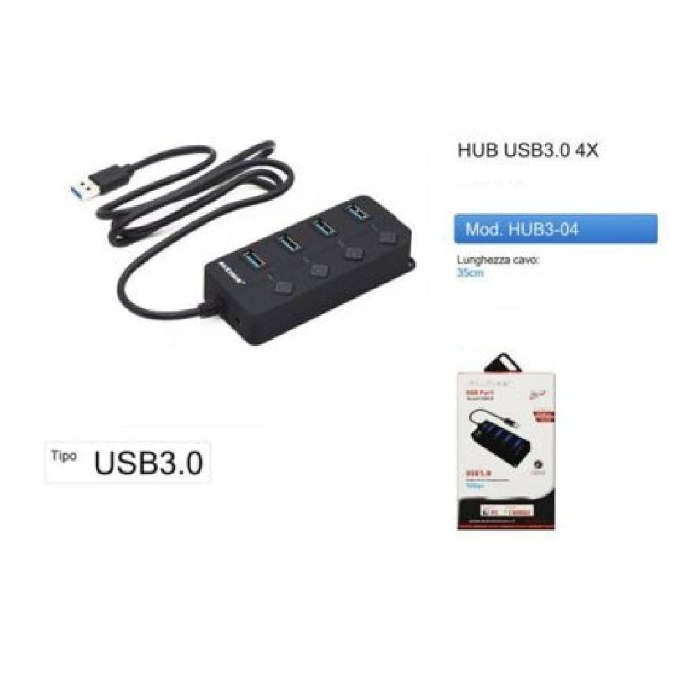 HUB 4 PORTE USB 3.0 ADATTATORE DI ALIMENTAZIONE PER LAPTOP DESKTOP HUB3-04 - 2