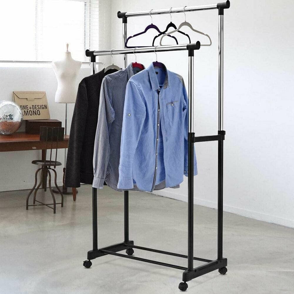 STAND APPENDIABITI DOPPIO CON RUOTE STENDER REGOLABILE IN ALTEZZA 80X40X160 CM - 4