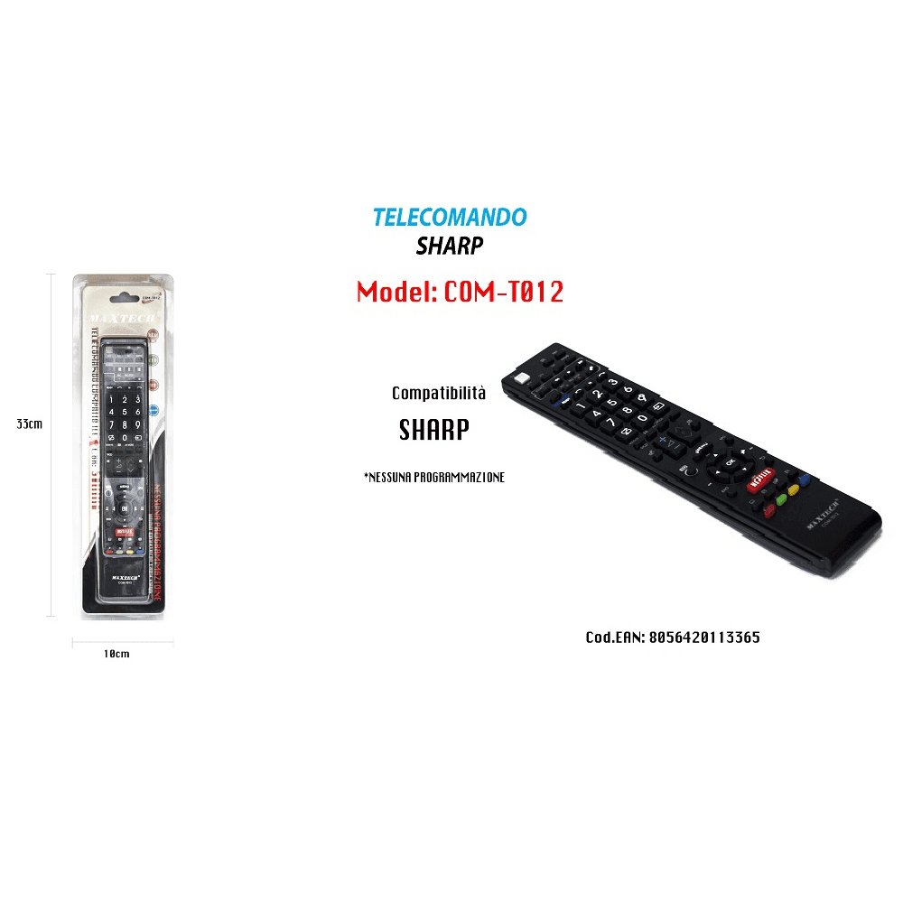 TELECOMANDO COMPATIBILE TV SHARP NESSUNA PROGRAMMAZIONE SERIETV MAXTECH COM-T012 - 2
