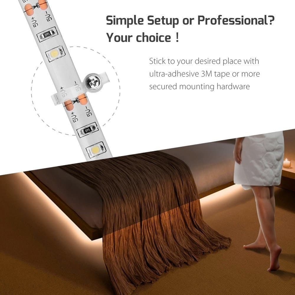STRISCIA LED CON SENSORE DI MOVIMENTO LUCE BIANCA 6000K 1MT ARMADI LETTO - 6
